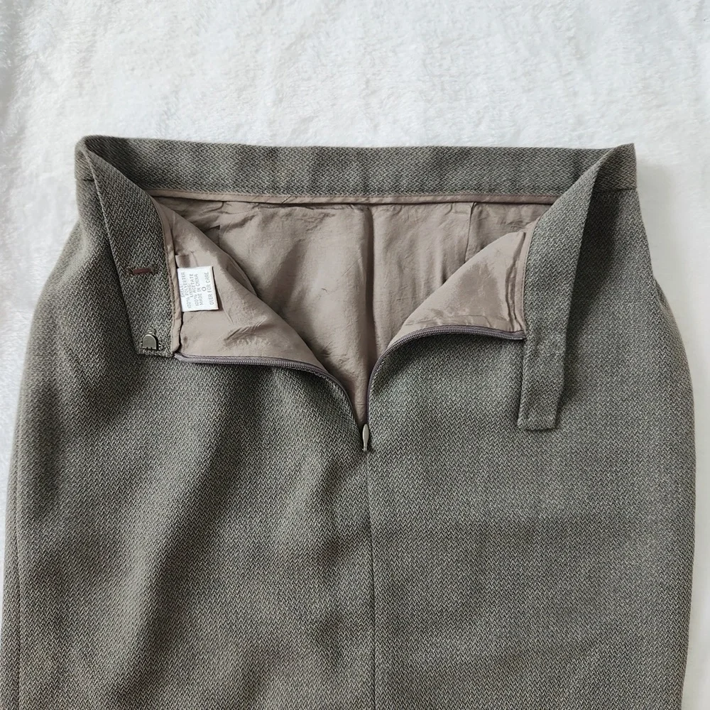 Vintage Brooks Brothers‎ Herringbone Mini Skirt Back Slit Straight Cut Women's 0